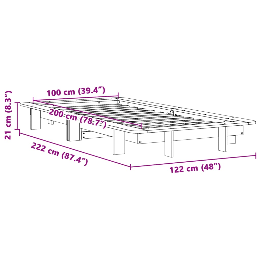 Sengeramme uten madrass hvit 100x200 cm heltre furu