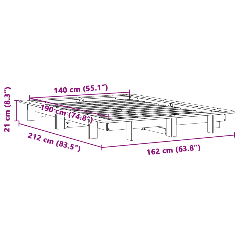 Sengeramme uten madrass hvit 140x190 cm heltre furu