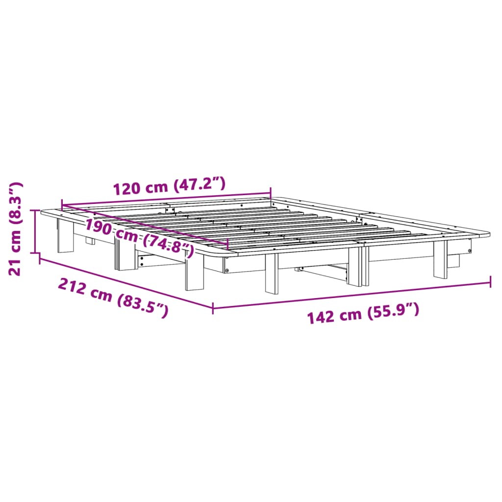 Sengeramme uten madrass voksbrun 120x190 cm heltre furu
