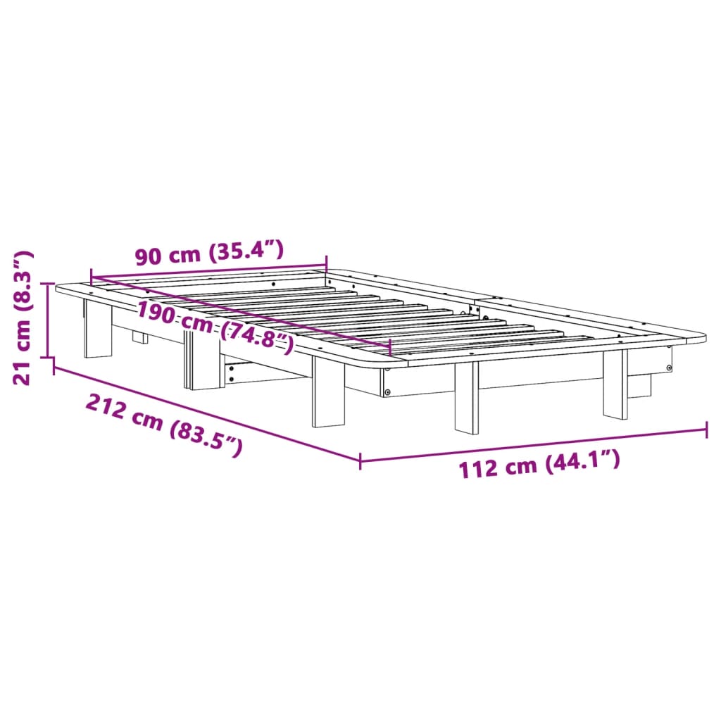 Sengeramme uten madrass hvit 90x190 cm heltre furu