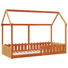 Barneseng med tak voksbrun 90x200 cm heltre furu