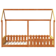Barneseng med tak voksbrun 90x200 cm heltre furu