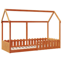 Barneseng med tak voksbrun 80x200 cm heltre furu