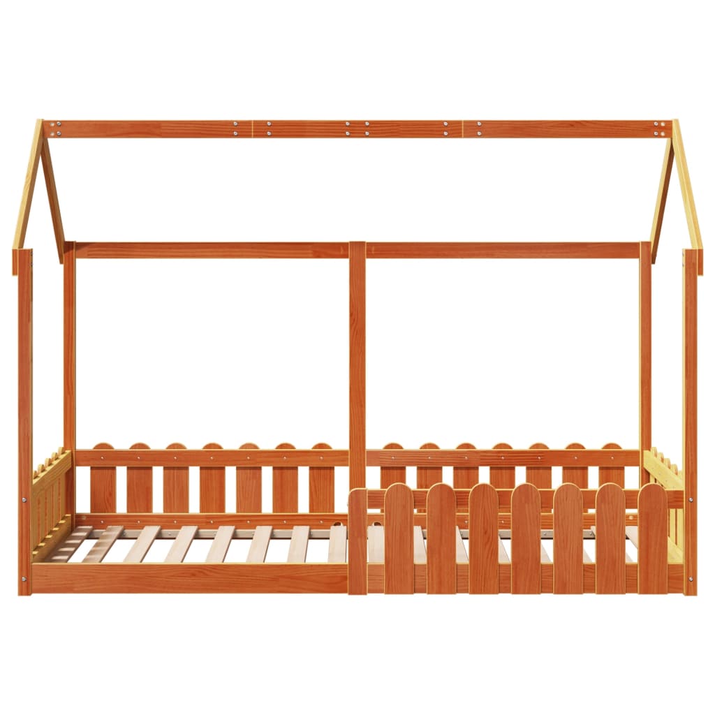 Barneseng med tak voksbrun 80x200 cm heltre furu