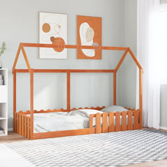 Barneseng med tak voksbrun 80x200 cm heltre furu