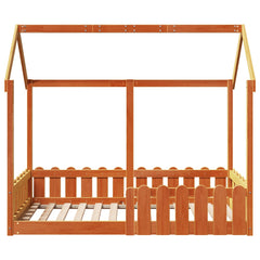 Barneseng med tak voksbrun 80x160 cm heltre furu