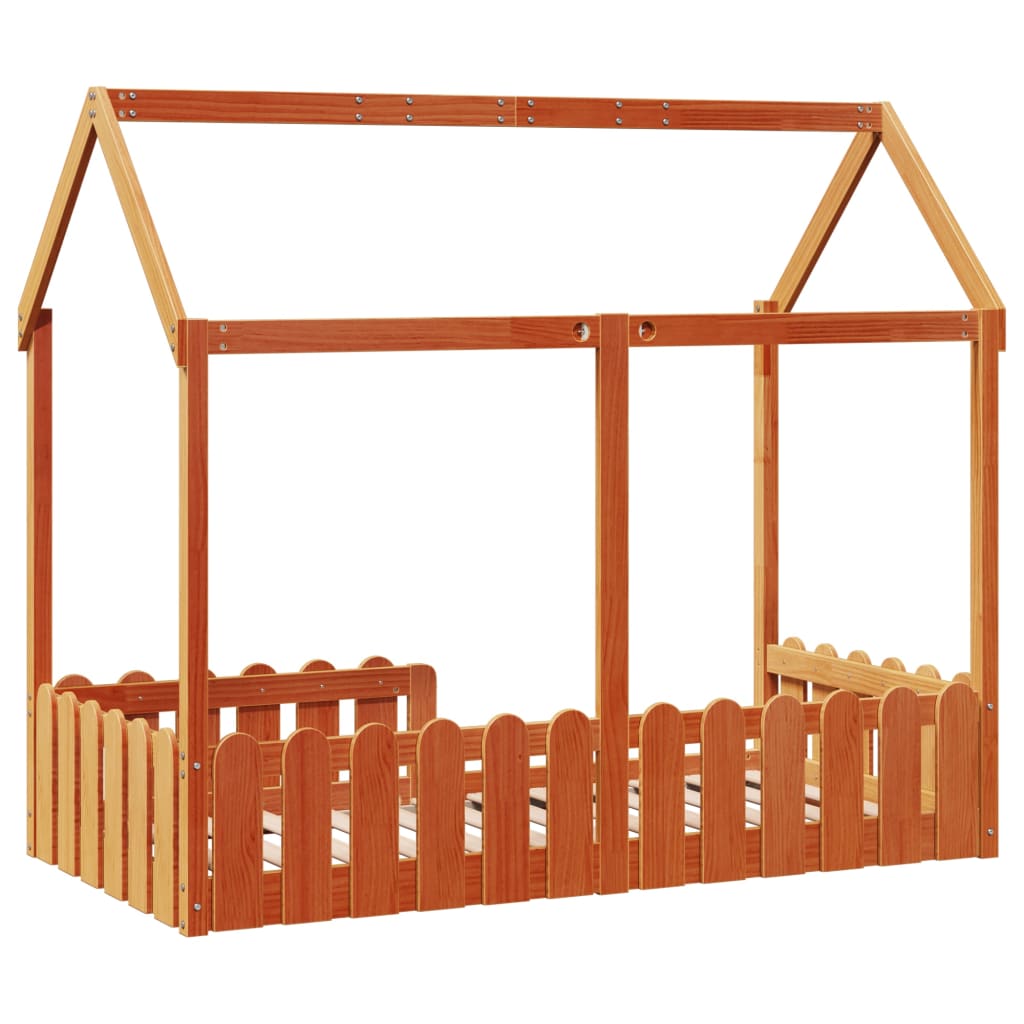 Barneseng med tak voksbrun 80x160 cm heltre furu