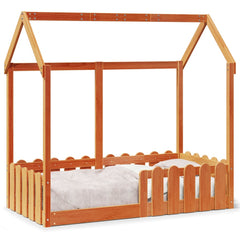 Barneseng med tak voksbrun 70x140 cm heltre furu