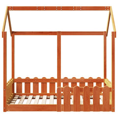 Barneseng med tak voksbrun 70x140 cm heltre furu