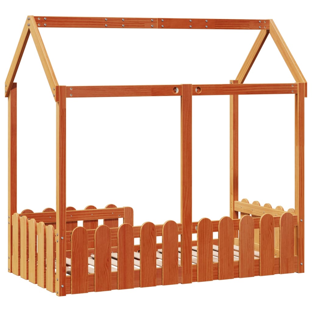 Barneseng med tak voksbrun 70x140 cm heltre furu