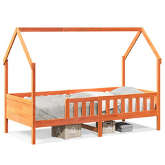 Barneseng med tak voksbrun 80x200 cm heltre furu