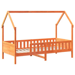 Barneseng med tak voksbrun 80x200 cm heltre furu