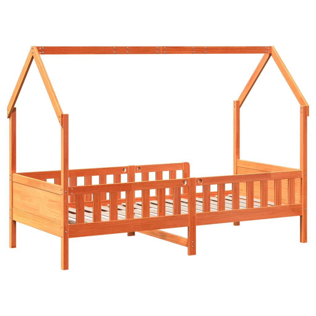 Barneseng med tak voksbrun 80x200 cm heltre furu