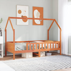 Barneseng med tak voksbrun 80x200 cm heltre furu