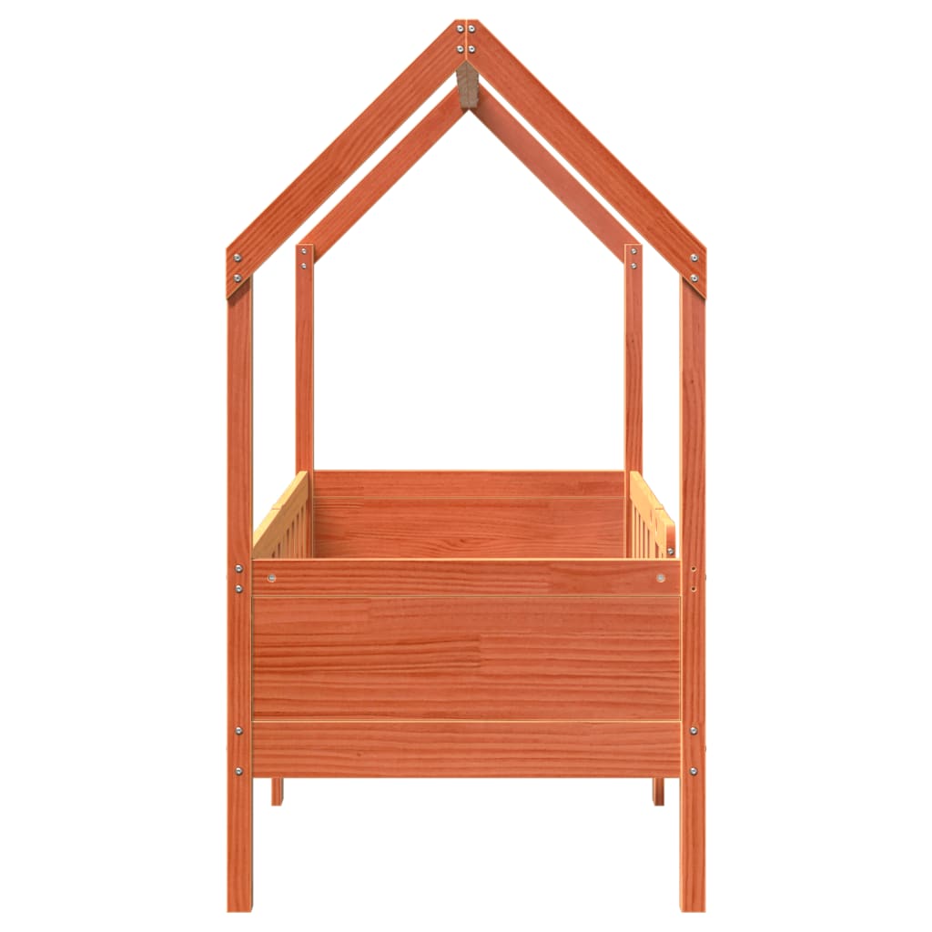 Barneseng med tak voksbrun 80x160 cm heltre furu
