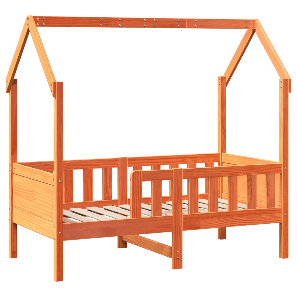 Barneseng med tak voksbrun 70x140 cm heltre furu