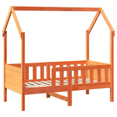 Barneseng med tak voksbrun 70x140 cm heltre furu
