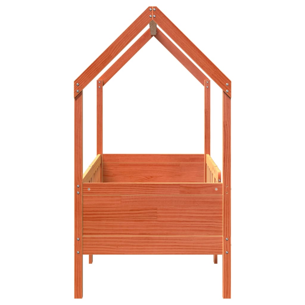 Barneseng med tak voksbrun 70x140 cm heltre furu