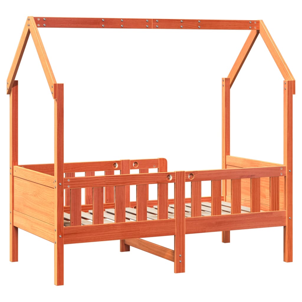 Barneseng med tak voksbrun 70x140 cm heltre furu