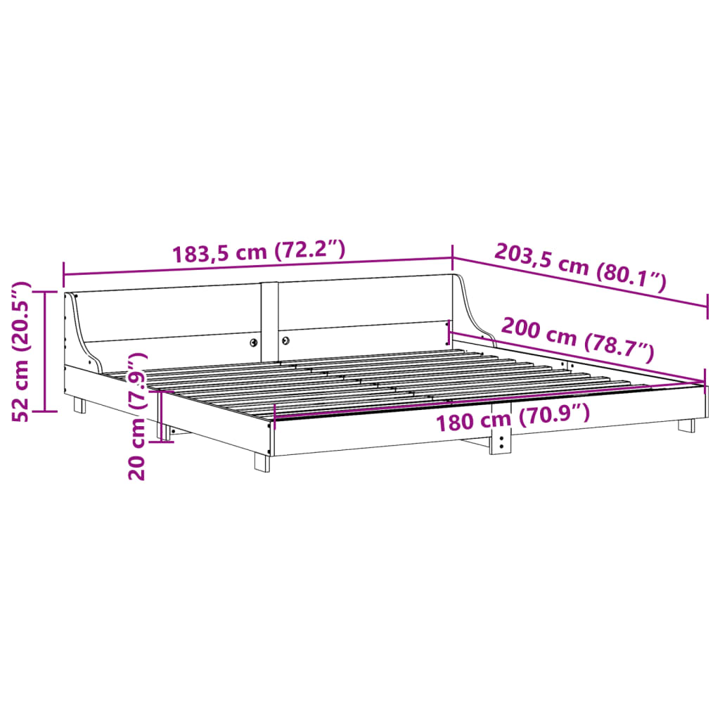 Sengeramme uten madrass 180x200 cm heltre furu