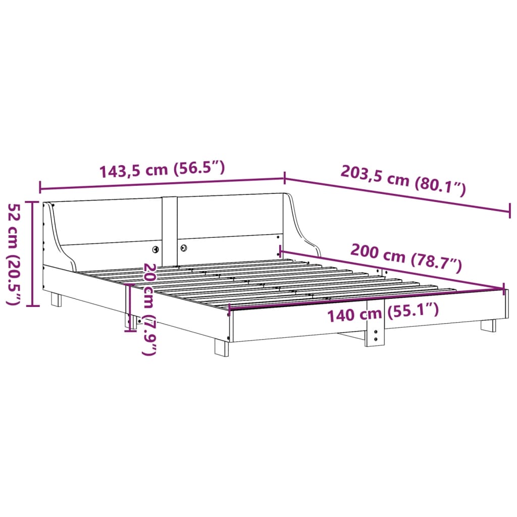 Sengeramme uten madrass voksbrun 140x200 cm heltre furu