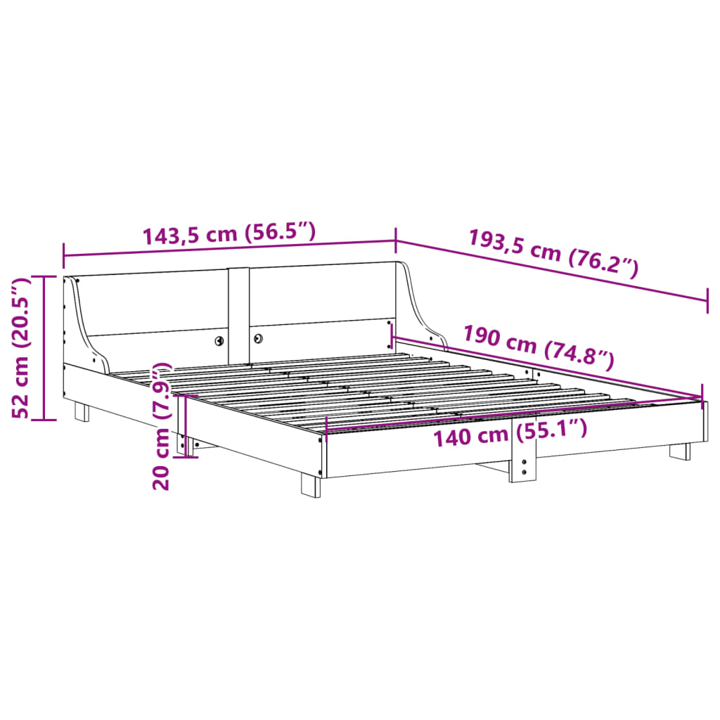 Sengeramme uten madrass voksbrun 140x190 cm heltre furu