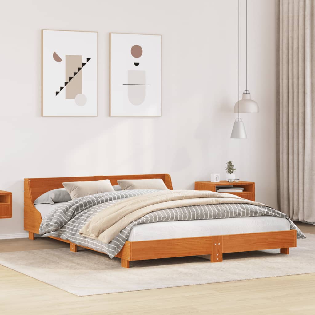 Sengeramme uten madrass voksbrun 140x190 cm heltre furu