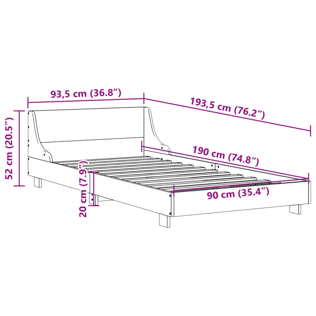 Sengeramme uten madrass voksbrun 90x190 cm heltre furu