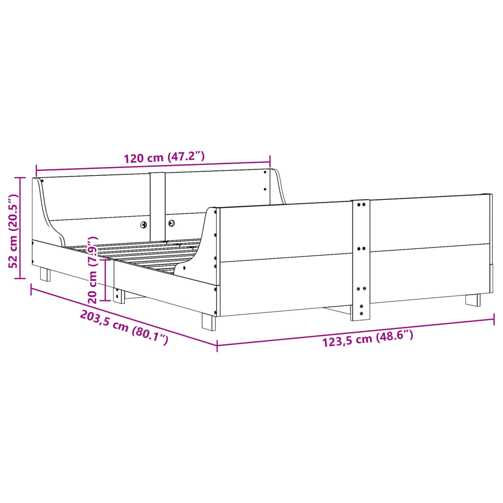 Sengeramme uten madrass hvit 120x200 cm heltre furu