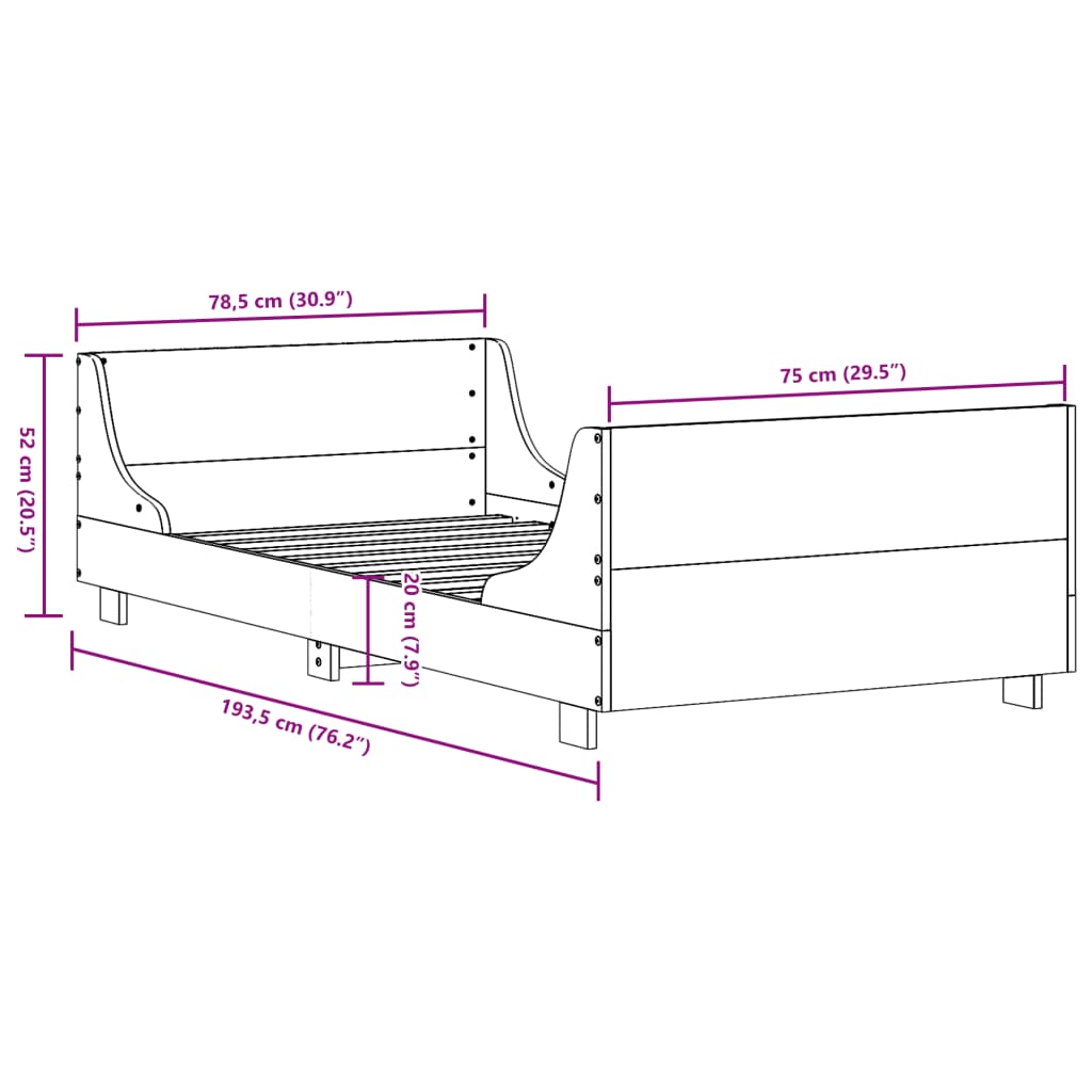 Sengeramme uten madrass 75x190 cm heltre furu