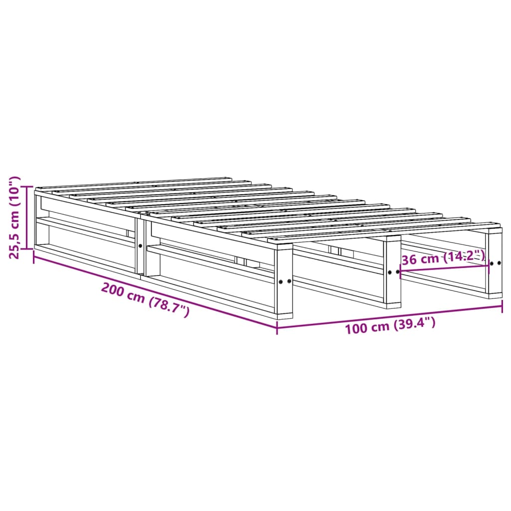 Sengeramme uten madrass 100x200 cm heltre furu
