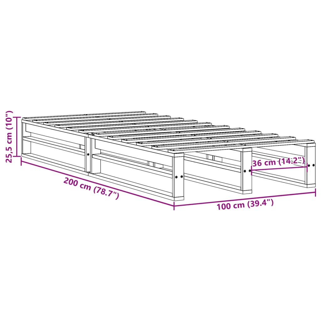 Sengeramme uten madrass hvit 100x200 cm heltre furu