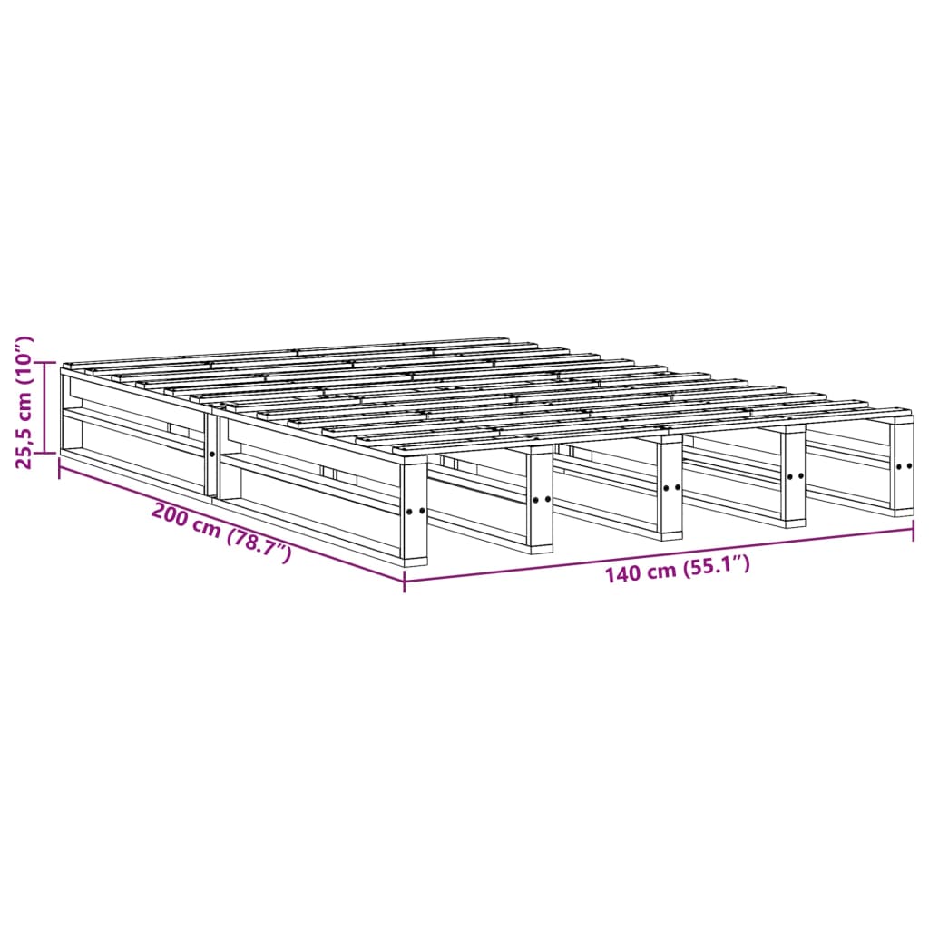 Sengeramme uten madrass voksbrun 140x200 cm heltre furu