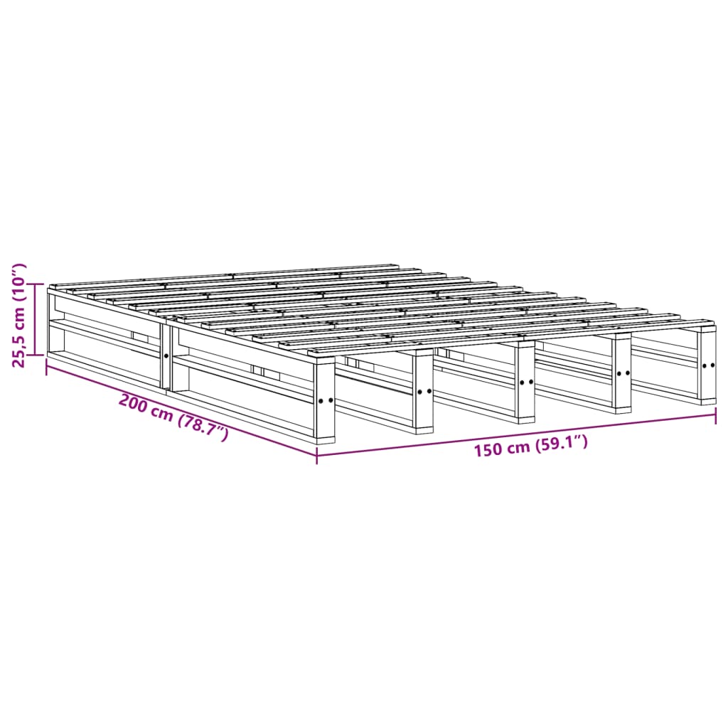 Sengeramme uten madrass hvit 150x200 cm heltre furu