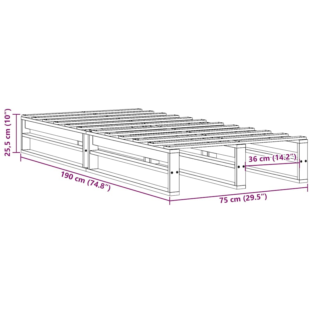 Sengeramme uten madrass hvit 75x190 cm heltre furu