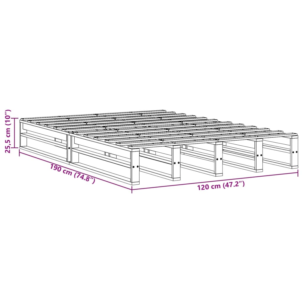 Sengeramme uten madrass voksbrun 120x190 cm heltre furu