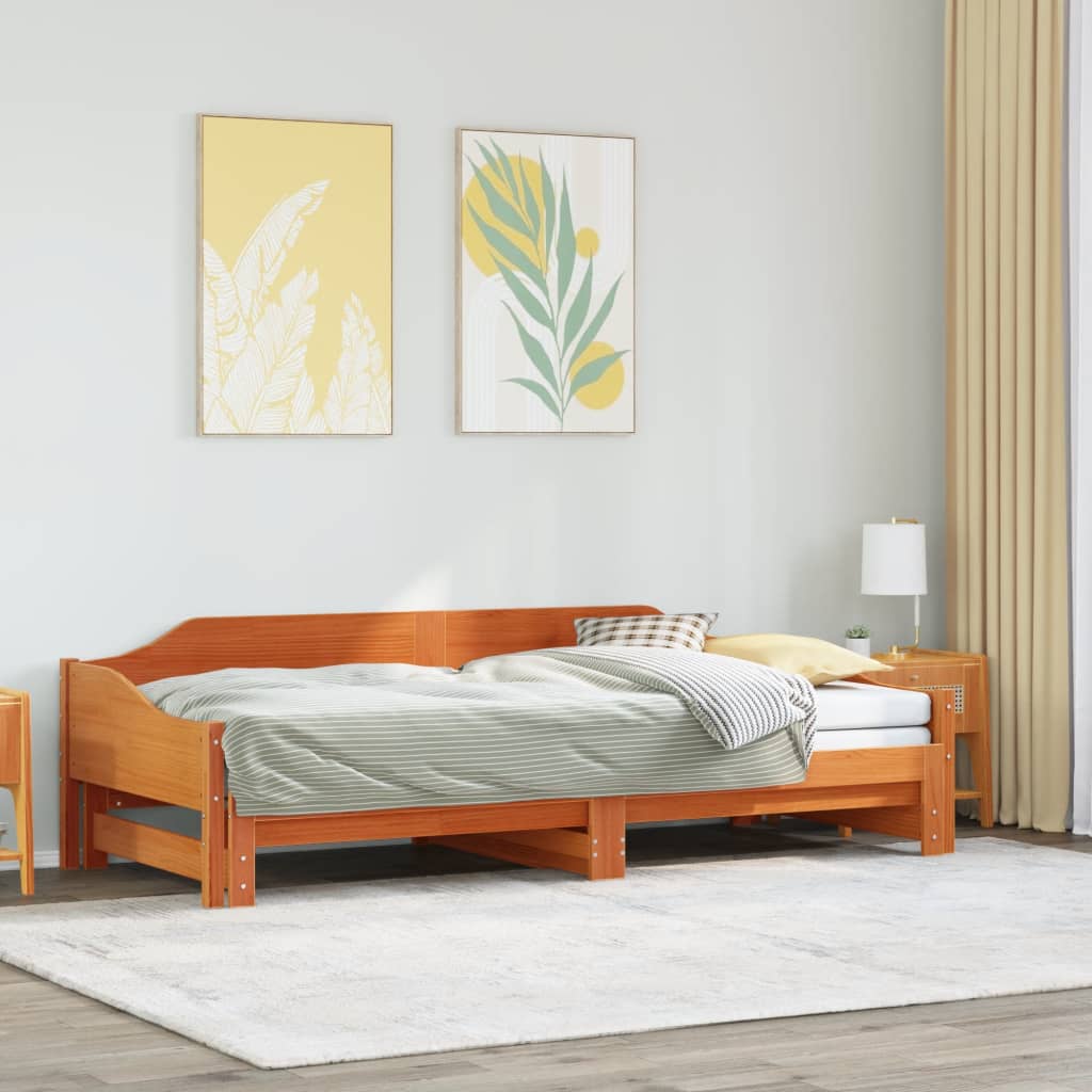 Uttrekkbar dagseng uten madrass voksbrun 90x190 cm heltre furu