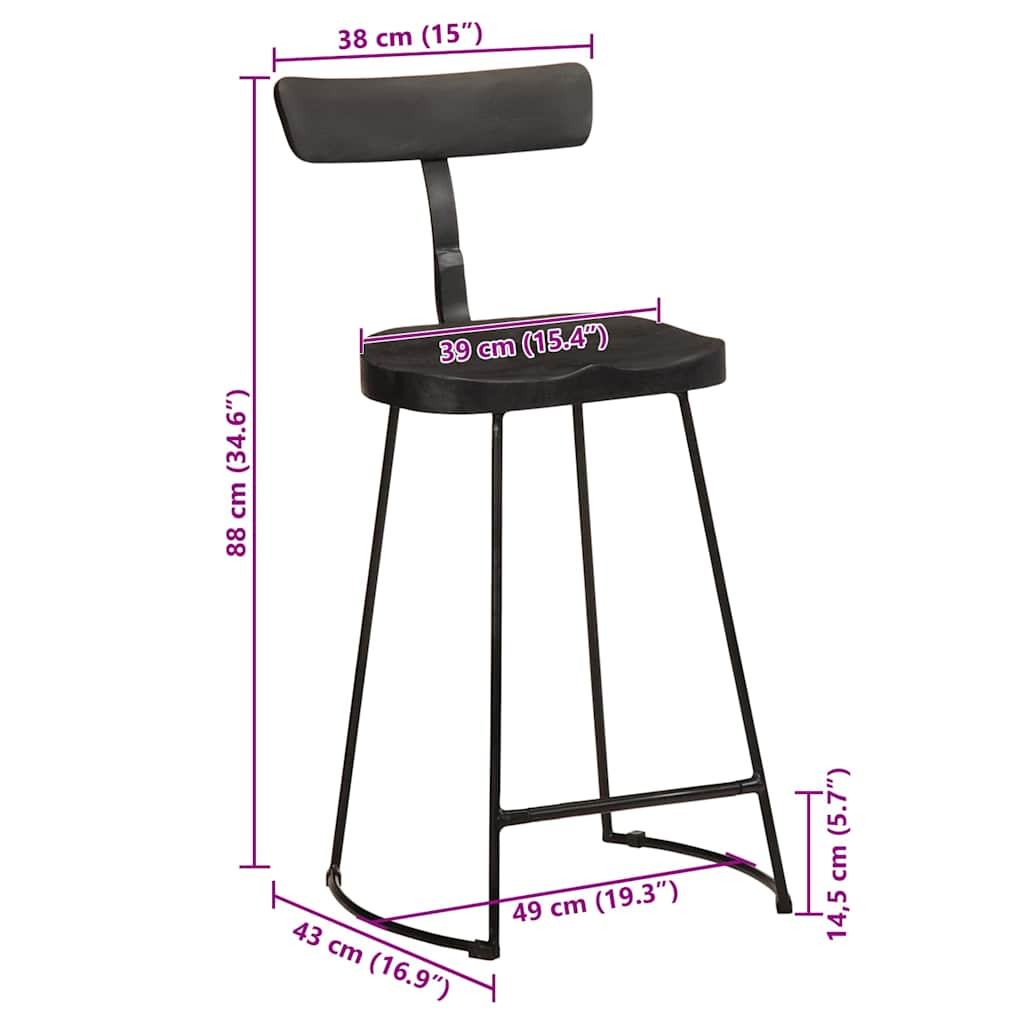 Barkrakker 2 stk svart 49x43x88 cm heltre mango