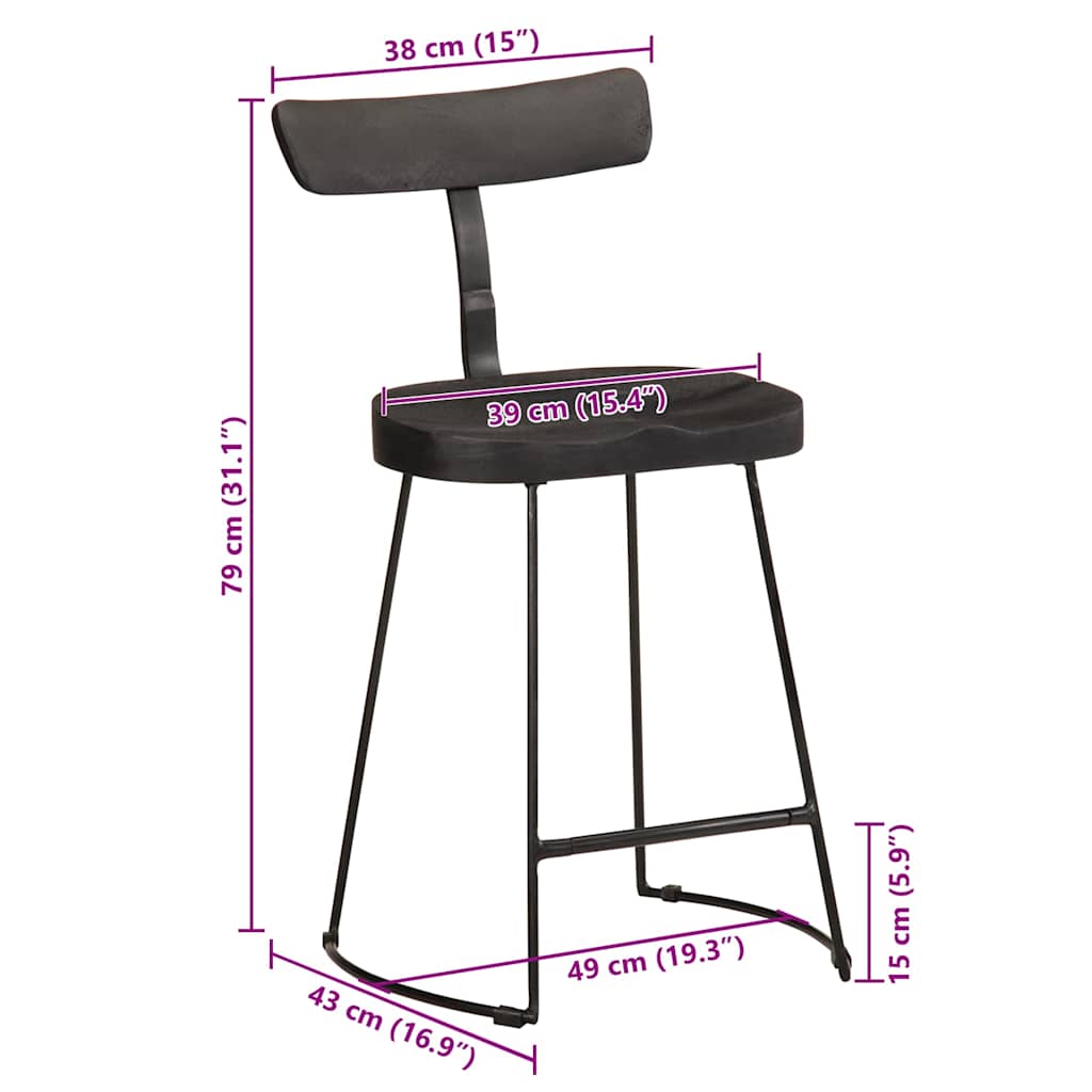 Barkrakker 2 stk svart 49x43x79 cm heltre mango