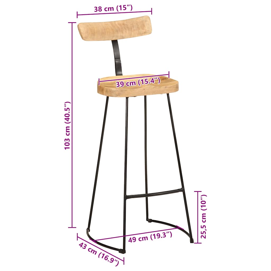 Barkrakker 2 stk 49x43x103 cm heltre mango