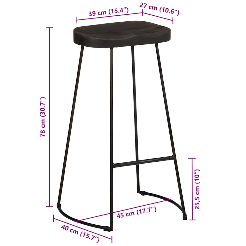 Barkrakker 2 stk sort 45x40x78 cm heltre mango