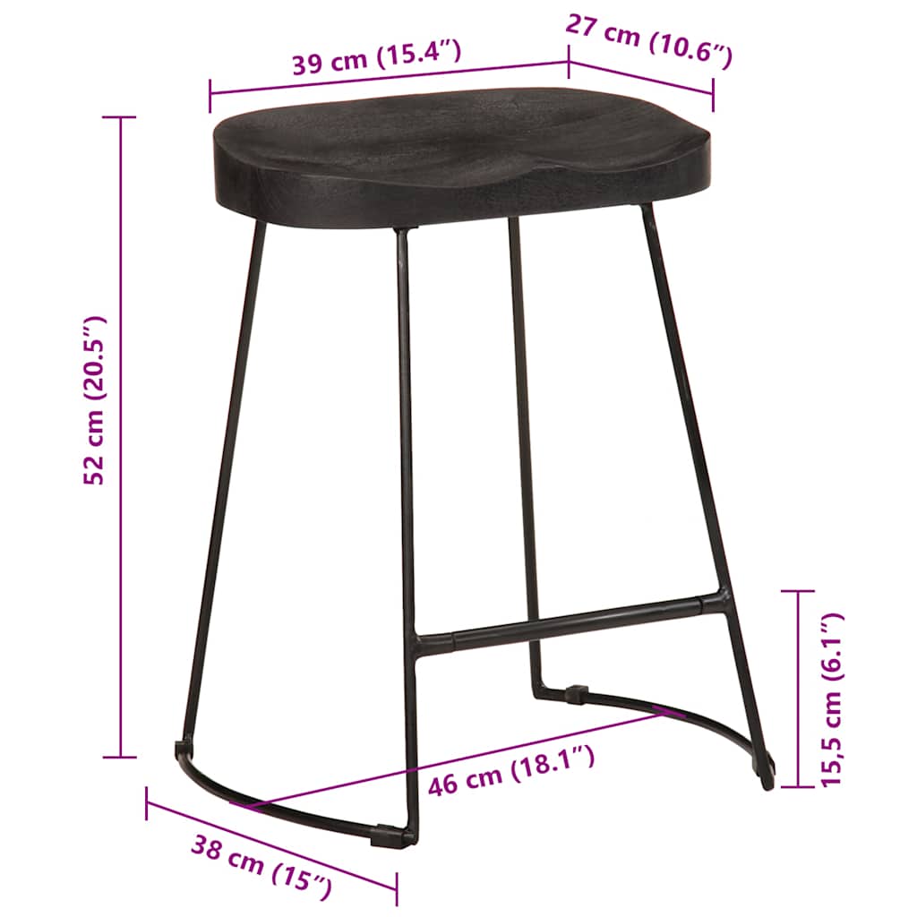 Barkrakker 2 stk sort 46x38x52 cm heltre mango