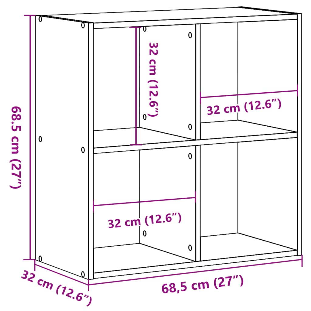 Bokhylle hvit 68,5x32x68,5 cm konstruert tre