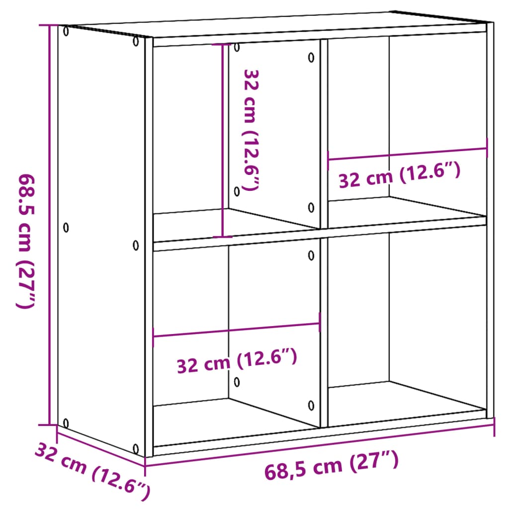 Bokhylle gammelt tre 68,5x32x68,5 cm konstruert tre
