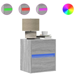 Vegghengt nattbord med LED-lys grå sonoma