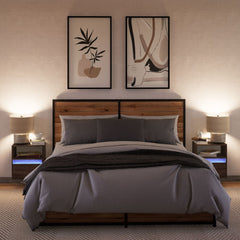 Vegghengte nattbord med LED-lys 2 stk brun eik