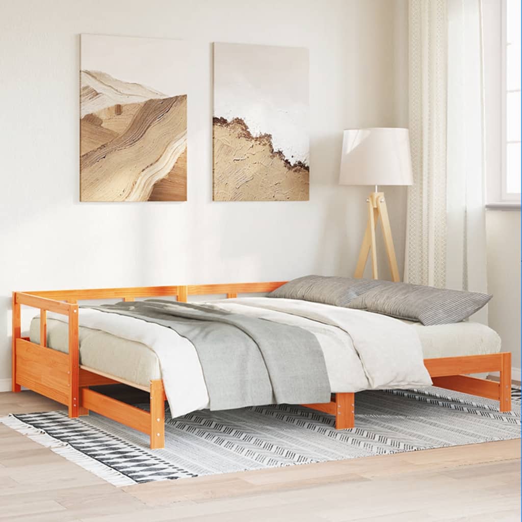 Seng med madrass voksbrun 90x200 cm heltre furu