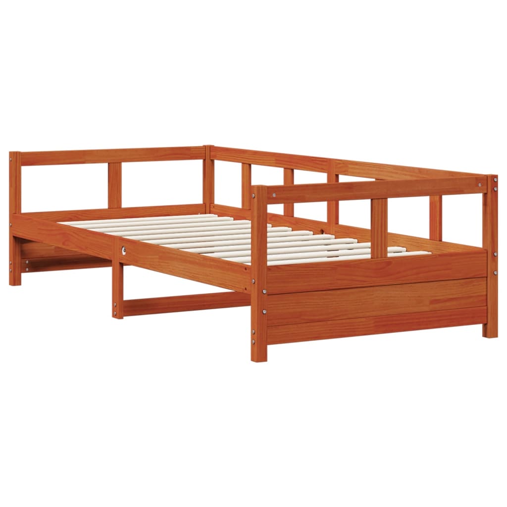 Seng med madrass voksbrun 90x200 cm heltre furu