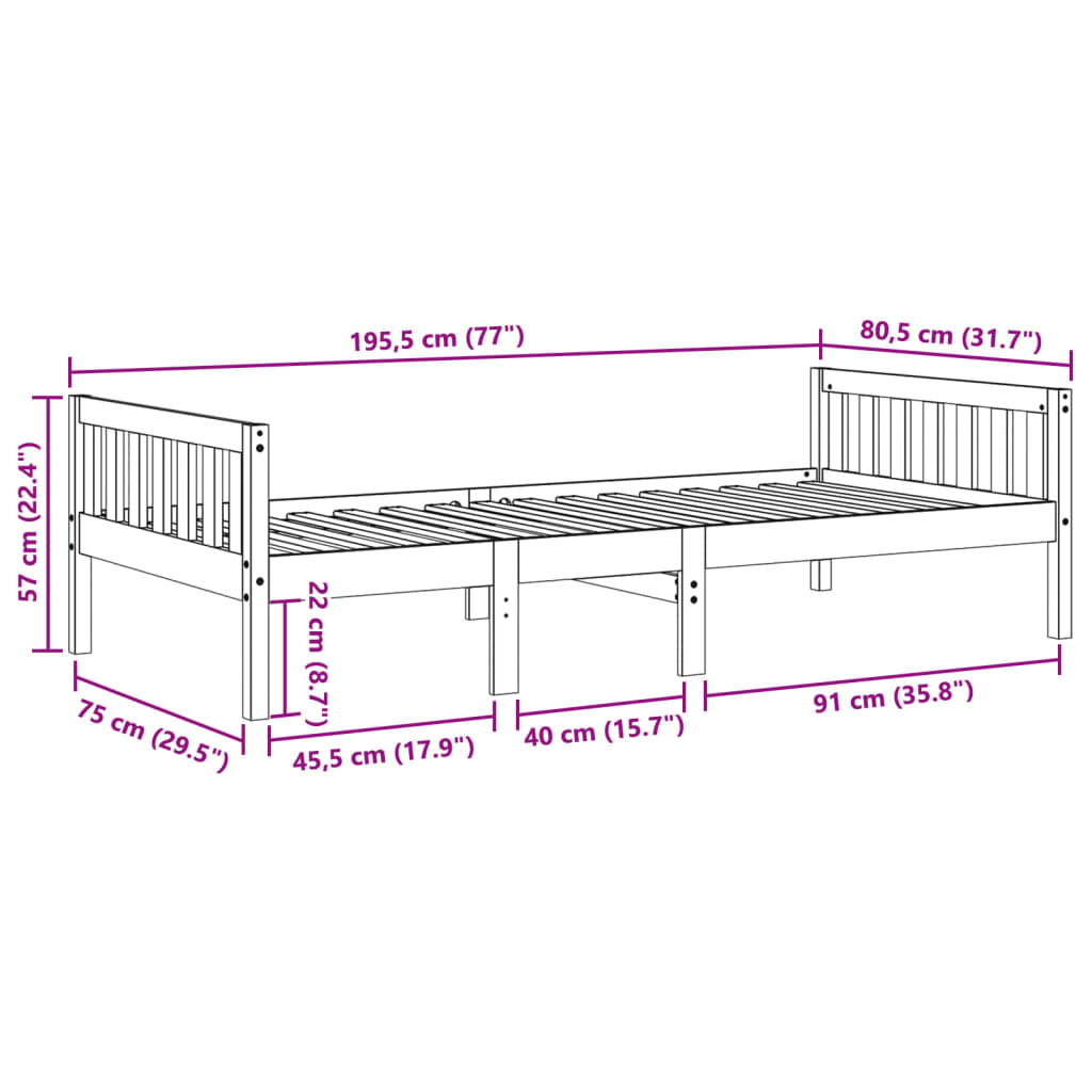 Barneseng uten madrass voksbrun 75x190 cm heltre furu