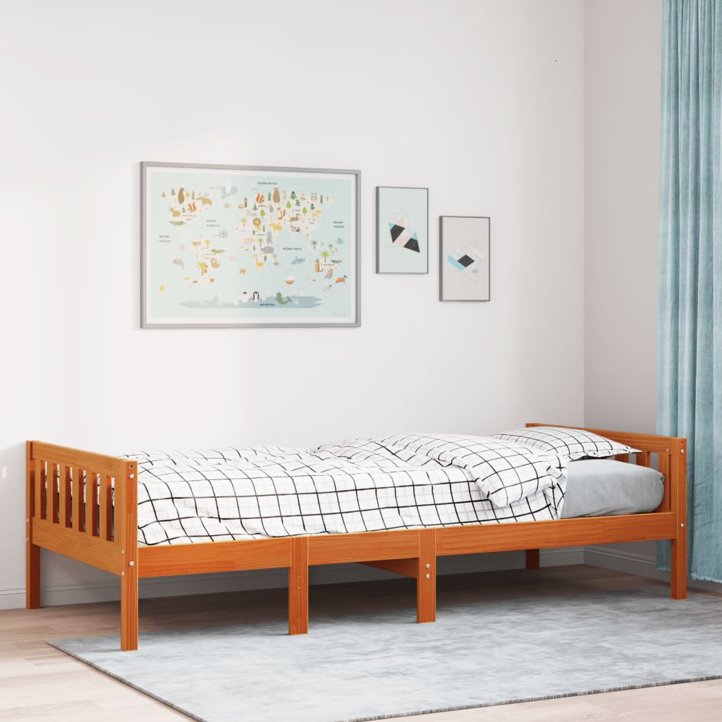 Barneseng uten madrass voksbrun 75x190 cm heltre furu